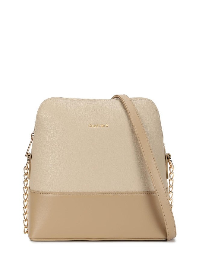 Fastrack Velvet Touch Sling Bag for Women| Faux Leather Sling With Gold Chain Accents | Chic Compact Crossbody with Top Zip Closure | Trendy Women's Handbags | Stylish Bags for Girls - Image 1